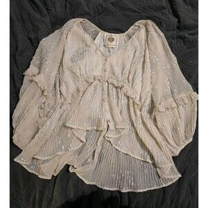 Z & L Flowy Sheer Layers Button Up Long Peasant Sleeve Sz M Anthropologie